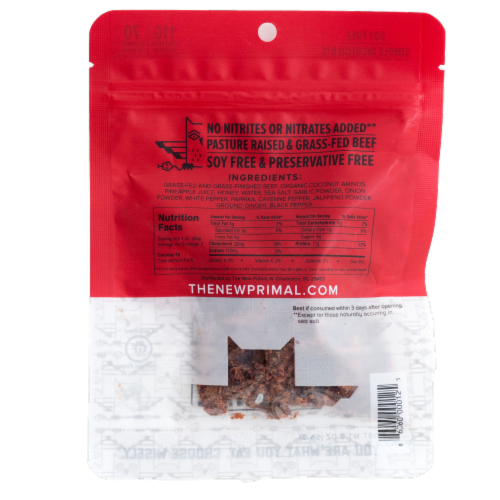 The New Primal Spicy Grass Fed Beef Jerky Perspective: back