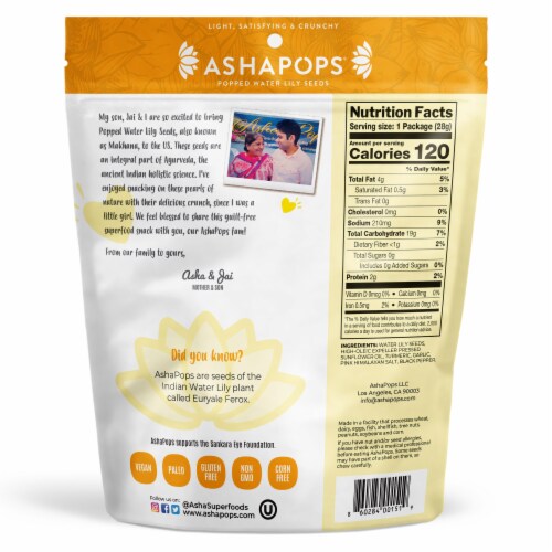 AshaPops Popped Water Lily Seeds Turmeric Garlic Popped Snack Perspective: back