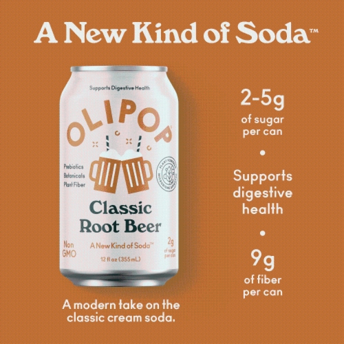 Olipop® Classic Root Beer Soda Can Perspective: back