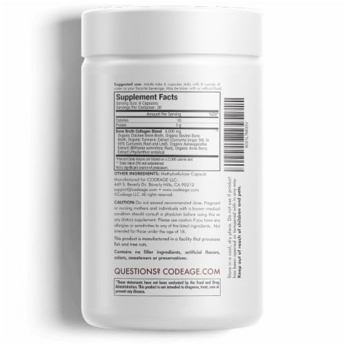 Codeage Bone Broth Collagen Dietary Supplement Capsules Perspective: back