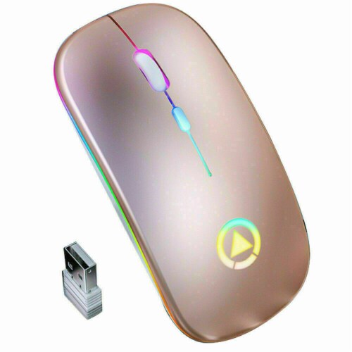 "2.4GHz Wireless Optical Mouse USB Rechargeable RGB Cordless Mice For PC Laptop (rose) " Perspective: back