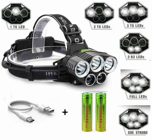 250000LM 5X T6 LED Headlamp Rechargeable Head Light Flashlight Torch Lamp Perspective: back
