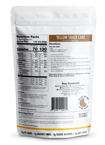 Keto Yellow Snack Cake Mix, Gluten Free, No Added Sugar, Gluten Free, Grain-Free, Soy-Free Perspective: back