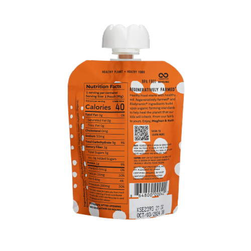 White Leaf Organic Biodynamic® Baby Food Carrot Sweet Potato & Pea Pouch Perspective: back