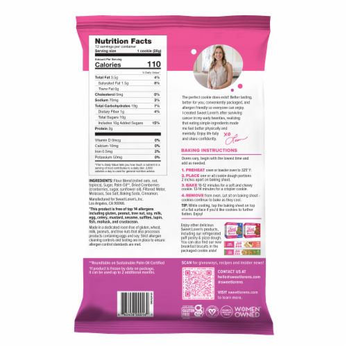 Sweet Loren's Gluten Free Oatmeal Cranberry Cookie Dough Perspective: back