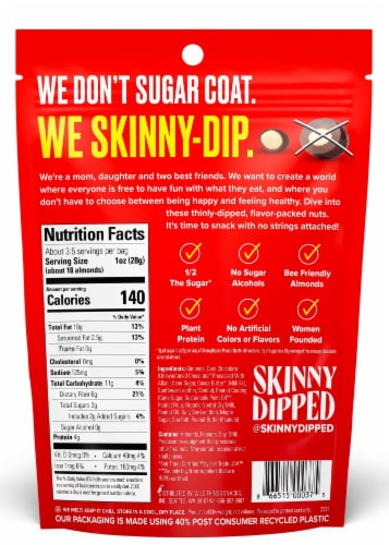 SkinnyDipped Peanut Butter Dark Chocolate Covered Almonds Perspective: back