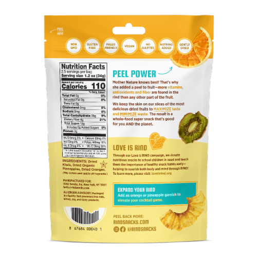 RIND® Snacks Tropical Blend Dried Fruit Superfood Perspective: back