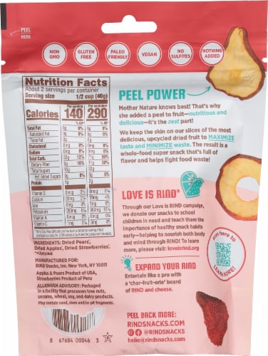 RIND® Snacks Straw-Peary Dried Fruit Superfood Blend Perspective: back