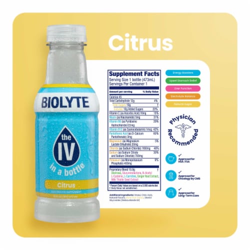 Biolyte® Citrus IV Enhanced Bottled Water Perspective: back