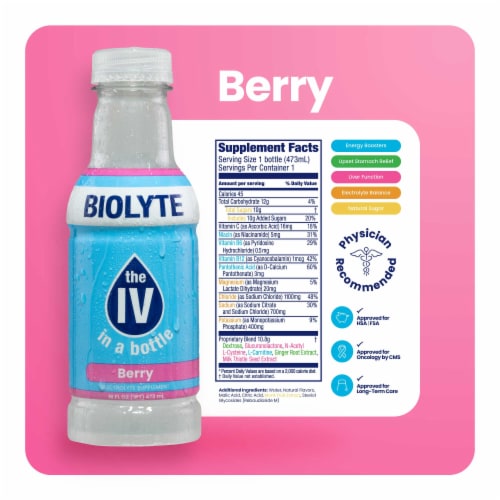 Biolyte® Mixed Berry IV Premium Electrolyte Supplement Perspective: back