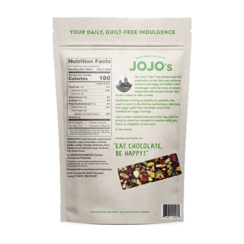 JOJO's Original Chocolate Bites 3.9oz Perspective: back