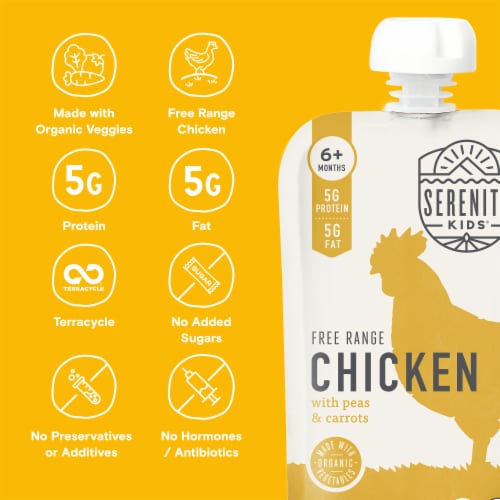 Serenity Kids Free Range Chicken with Organic Peas and Carrots Pouch, 3.5oz Perspective: back