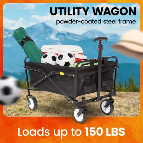Seina Heavy Duty Compact Collapsible Outdoor Garden Camping Utility Wagon - Black Perspective: back