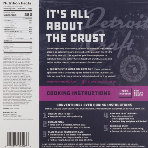 Motor City Pizza Co® Three Meat Detroit Style Deep Dish Frozen Pizza Perspective: back