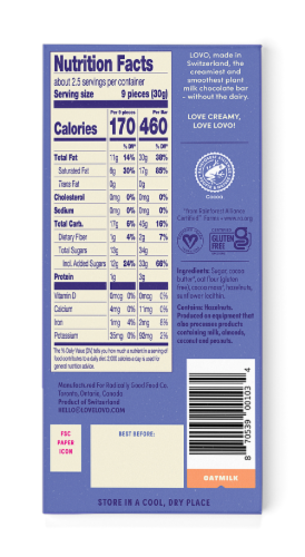 LOVO® OatMilk Chocolate Candy Bar Perspective: back
