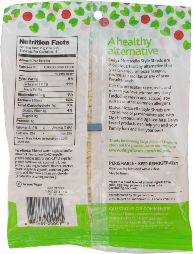 Daiya Dairy Free Mozzarella Style Vegan Cheese Shreds Perspective: back