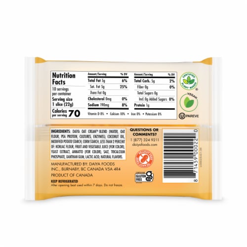 Daiya Dairy Free Cheddar Style Vegan Cheese Slices Perspective: back
