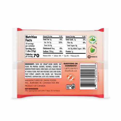 Daiya Dairy Free American Style Vegan Cheese Slices Perspective: back