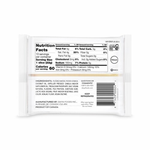 Daiya Dairy Free Mozzarella Style Vegan Cheese Slices Perspective: back