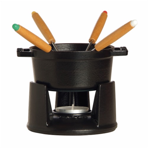 Staub Cast Iron 0.25-qt Mini Chocolate Fondue Set - Matte Black Perspective: back