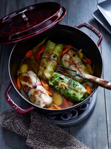 Staub Cast Iron 5.5-qt Round Cocotte - Grenadine Perspective: back