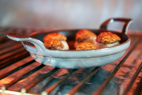Staub Cast Iron 5.5-inch x 3.8-inch Mini Oval Gratin Baking Dish - Graphite Grey Perspective: back