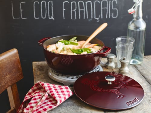 Staub Cast Iron 3.75-qt Essential French Oven Rooster - Grenadine Perspective: back