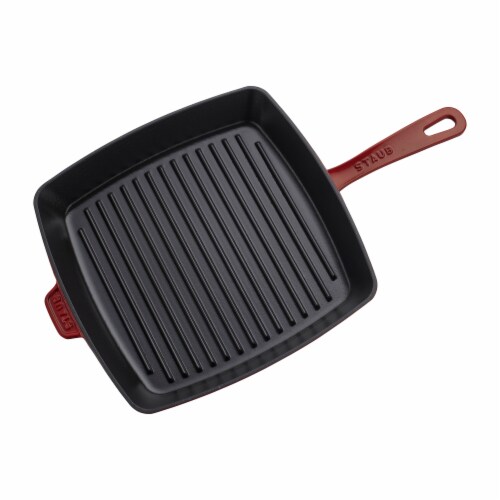 Staub Cast Iron 12-inch Square Grill Pan - Grenadine Perspective: back