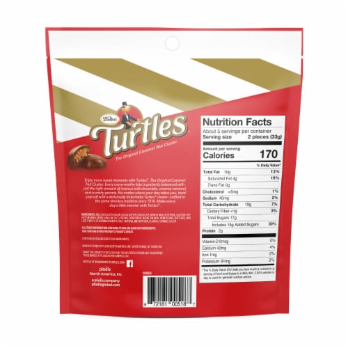 DeMet's Original Turtles® Pecan Bite Size Caramel Nut Cluster Pouch Perspective: back