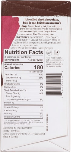 Theo® Organic Fair Trade Pure Dark 85% Chocolate Bar Perspective: back