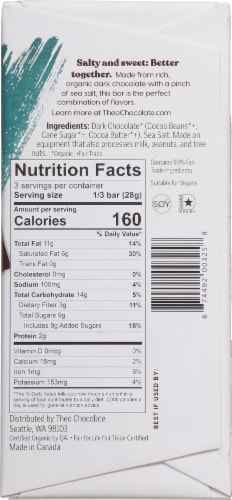 Theo® Organic Fair Trade Sea Salt 70% Dark Chocolate Bar Perspective: back