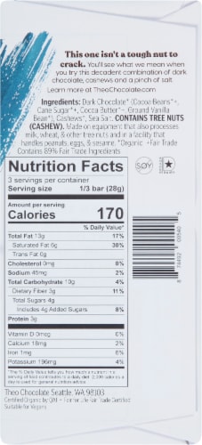 Theo Organic Extra Dark Salted Cashew 85% Dark Chocolate Perspective: back