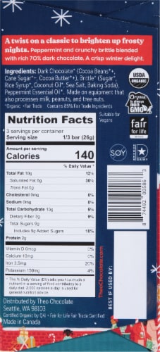 Theo® Chocolate Peppermint Crunch Holiday Candy Bar Perspective: back