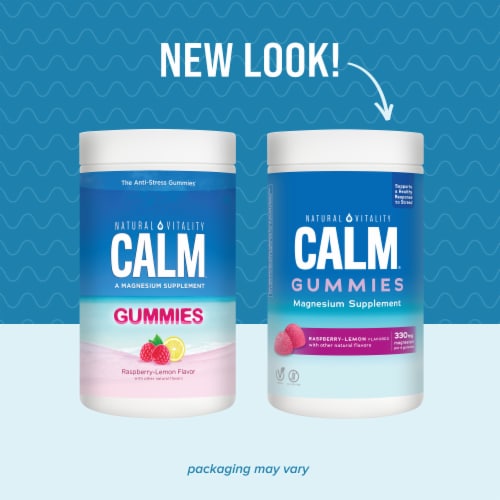 Natural Vitality CALM Raspberry Lemon Flavored Gummies Magnesium Supplement Perspective: back