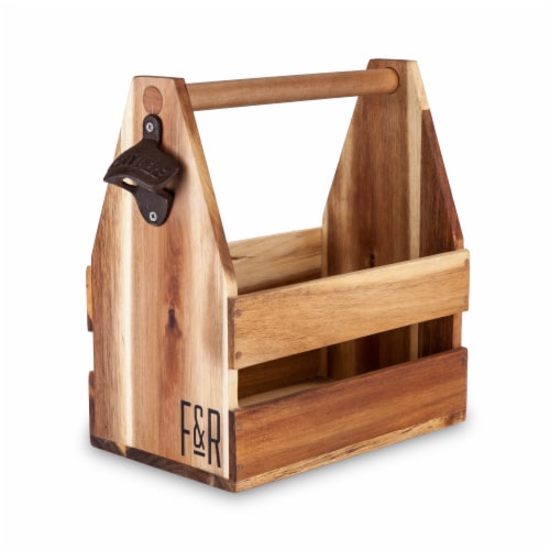 Foster & Rye Acacia Wood Beer Caddy Perspective: back