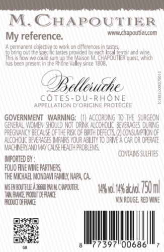 M Chapoutier Belleruche Rouge Red Wine Perspective: back