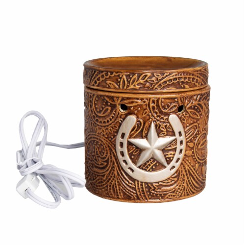 Scentsationals Home Fragrance Western Leather Emobossed Full-Size Wax Warmer with Light Bulb Perspective: back