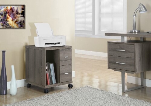 Printer Cart, Rolling File Cabinet, Mobile, Storage, Work, Laminate, Brown, Perspective: back