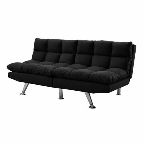 Fabric Click-Clack Futon Sofa Bed with Storage Compartment, Dark