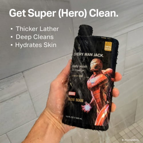 Every Man Jack Mens Hydrating Marvel Iron Man Body Wash, Crimson Oak Perspective: back