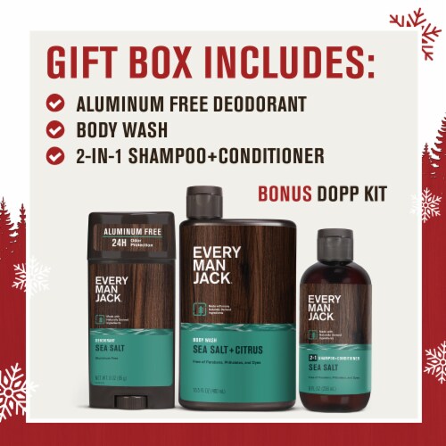 Every Man Jack Sea Salt Holiday Gift Set for Men - Body Wash, Shampoo, Deodorant, and Dopp Kit Perspective: back