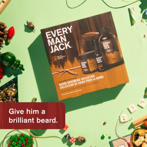 Every Man Jack Sandalwood Mens Beard Kit Holiday Gift Set, Face Wash, Beard Butter, Beard Oil & Comb Perspective: back