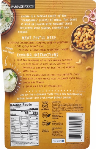 Passage Foods to India Korma Mild Simmer Sauce Perspective: back