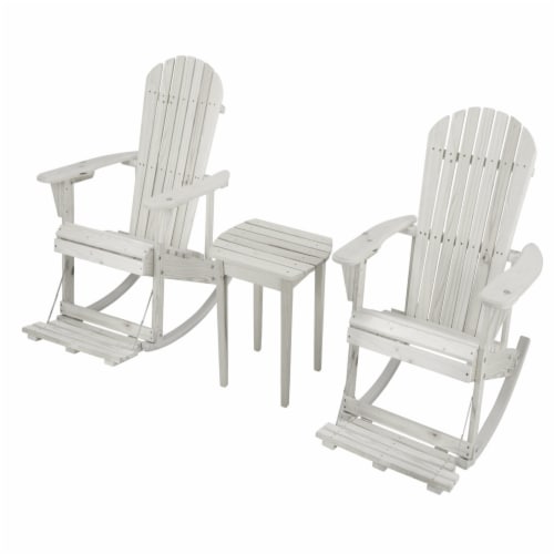 White Adirondack Rocking Chair with Built in Footrest Set of 2