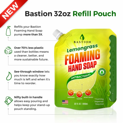 Bastion Foaming Hand Soap Refill - Antibacterial Foam Hand Wash Perspective: back