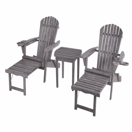 Oceanic Collection Adirondack Chaise Lounge Chair Foldable, cup and glass holder, built in ot Perspective: back