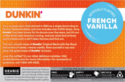 Dunkin’ French Vanilla, Artificially Flavored Coffee, K-Cup Pods Perspective: back