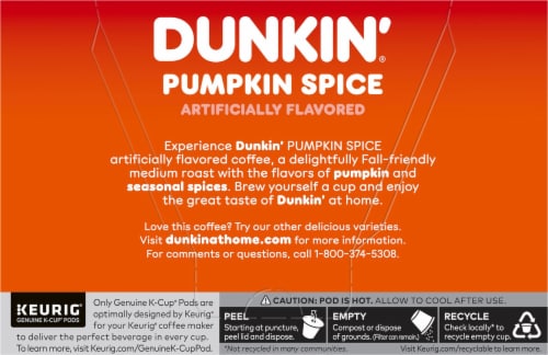 Dunkin® Pumpkin Spice K-Cup Coffee Pods Perspective: back