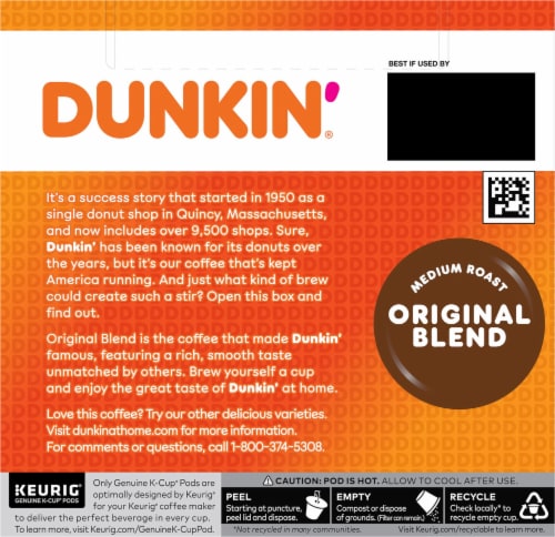 Dunkin' Original Blend Coffee, Medium Roast, Keurig K-Cup Pods Perspective: back