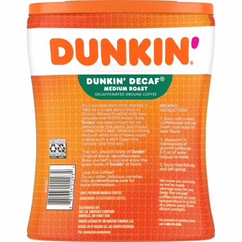 Dunkin'® Medium Roast Dunkin' Decaf® Ground Coffee Perspective: back